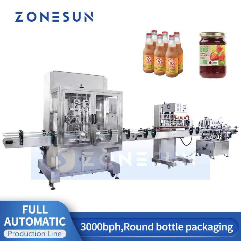 ZONESUN Full Automatic 4 Heads Servo Honey Oil Shampoo Round Bottle Jar  Filling Capping Labeling Machine for Production Line – Zonesun Auto Pack