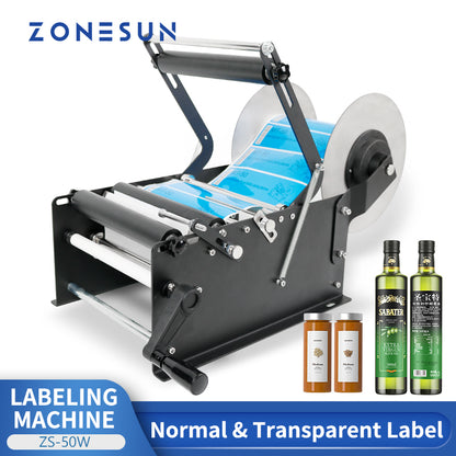 ZONESUN ZS-50W Máquina de rotulagem manual para garrafas redondas 