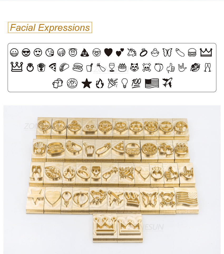 Conjunto de letras do alfabeto ZONESUN 184 peças de carimbo de latão para iniciais personalizadas