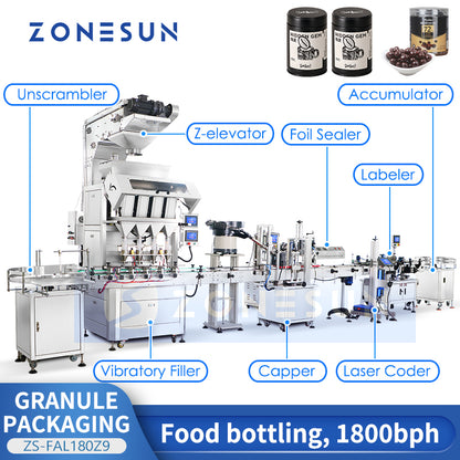 ZONESUN ZS-FAL180Z9 Automatic Granule Packaging Machine Particle Bottling Production Line