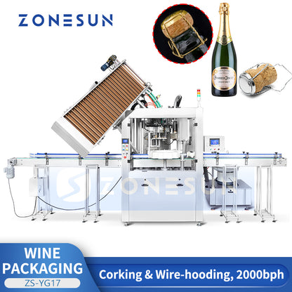 ZONESUN ZS-YG17 Automatic Wine Corking Machine and Wire Hooding Monobloc