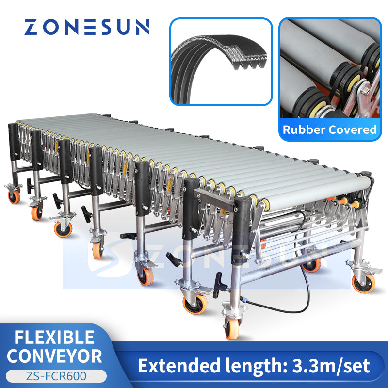 Zonesun ZS-FCR600 Flexible Conveyor | Rubber Covered