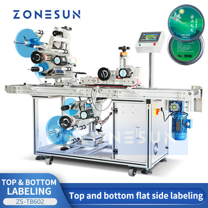 ZONESUN ZS-TB602 Automatic Flat Surface Labeling Machine Top and Bottom Label Applicator