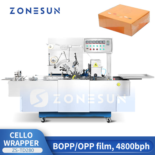 ZONESUN Automatic Cellophane Packaging Machine Cello Wrapper ZS-TD280