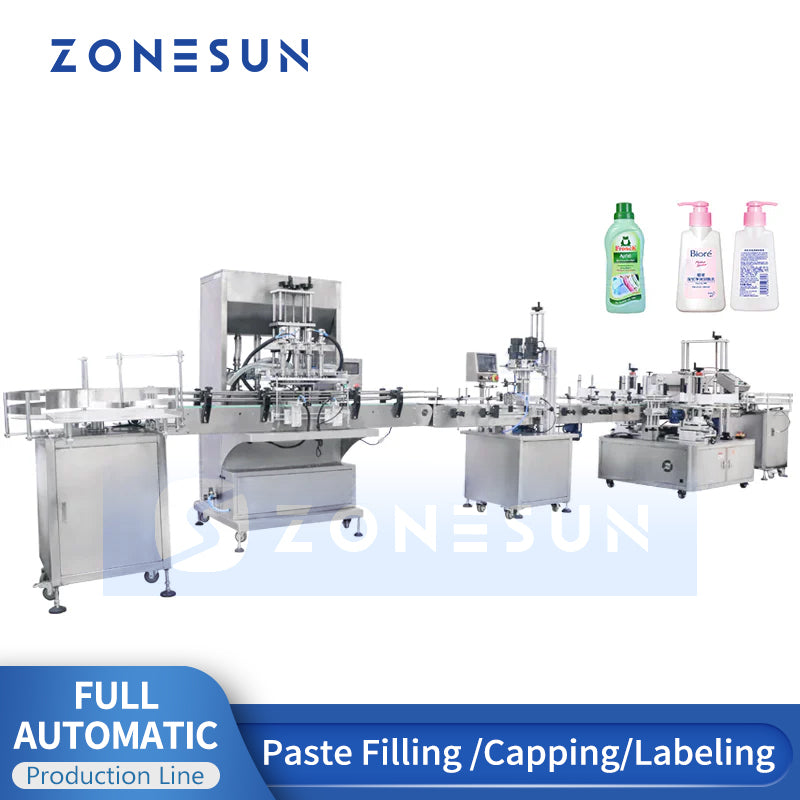 ZONESUN Custom 4 Heads Servo Liquid Filling Capping And Square Flat Labeling Machine