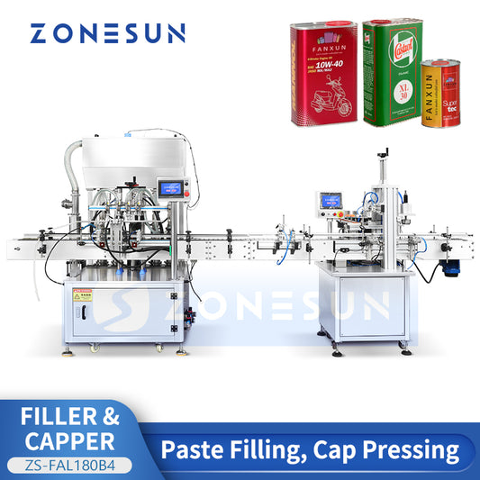 ZONESUN ZS-FAL180B4 Automatic Filling and Capping Machine Piston Filler Capper Paint Can