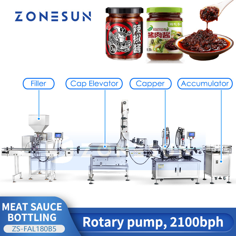 ZONESUN ZS-FAL180B5 Meat Sauce Bottling Line Thick Paste Filling and Capping Machine