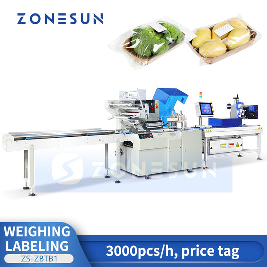 Zonesun ZS-ZBTB1 Horizontal Flow Wrapper with Weigh-Price Labeler