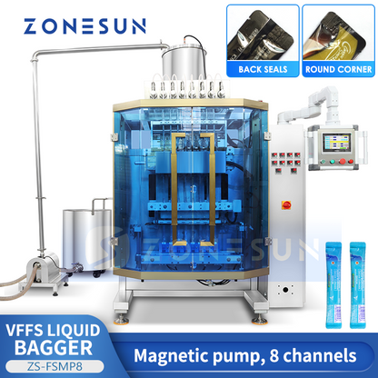 ZONESUN VFFS Liquid Bagger Monoblock Hot Sauce Vinegar Seasoning Syrups Sachet Packaging Filling and Sealing Machine ZS-FSMP8