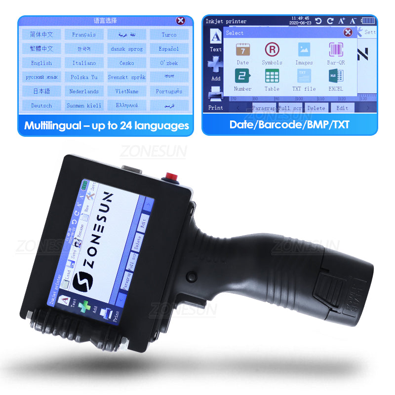 ZONESUN ZS-HIP254 Máquina de impressão a jato de tinta multilíngue portátil 