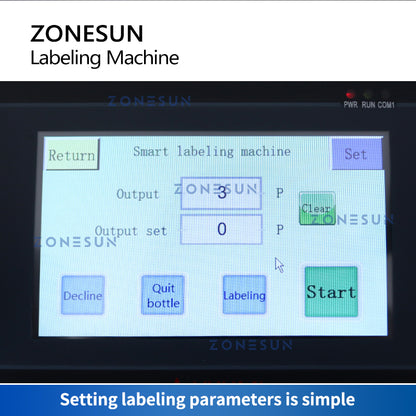 ZONESUN ZS-TB101 Máquina de etiquetar garrafas redondas de lado único/duplo com corrediça de descarga 