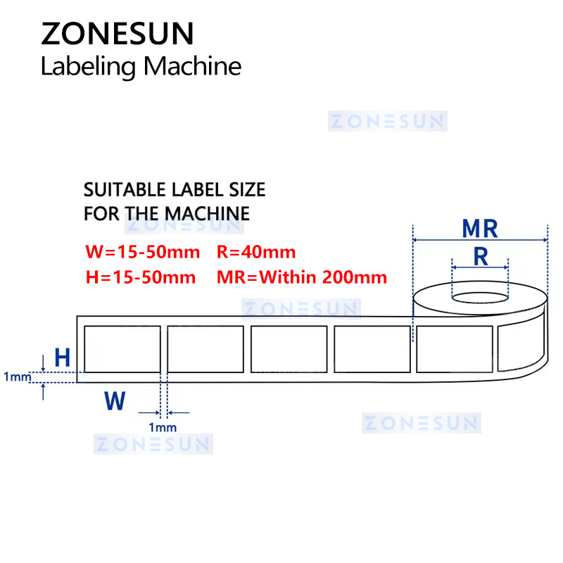 Zonesun ZS-TB90B Rectangular Corner Seal Label Applicator Label Roll Size