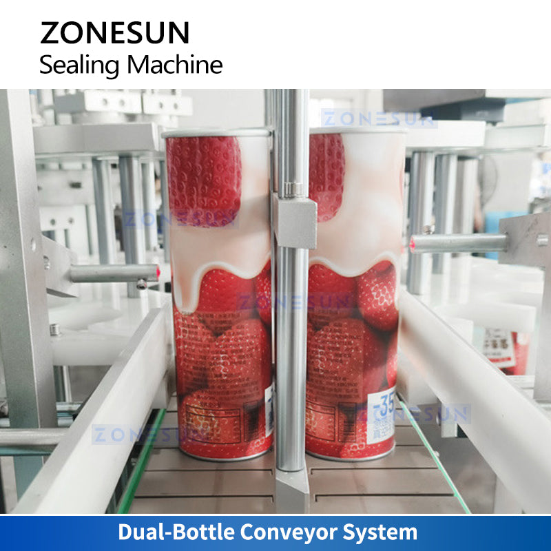 Zonesun ZS-YFM1 Potato Chips Can Sealing Machine Dual Channel Conveyor