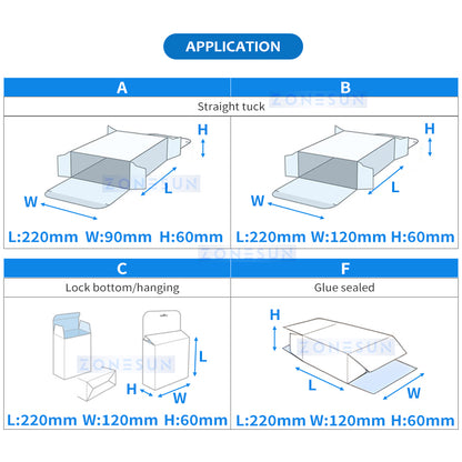 ZONESUN ZS-ZH120 Automatic Cartoner Applicable Cartons