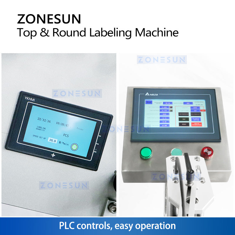 ZONESUN ZS-TB822P Automatic Labeling Machine Bottle Top and Body Label Applicator Touch Screen