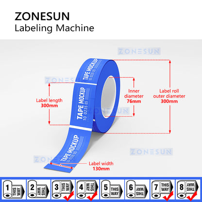 Zonesun ZS-TB150RP Wrap Around Label Applicator Label Roll Size