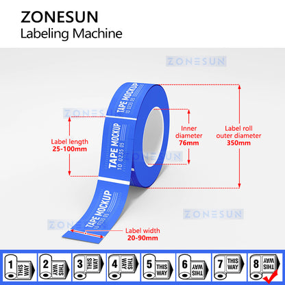 Zonesun ZS-TBRH100 Horizontal Tube Labeler with Traying System Label Roll Size