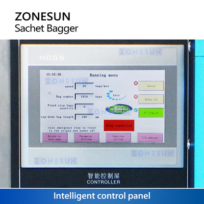 Zonesun ZS-FS240L Sachet Filling and Sealing Machine Touch Screen