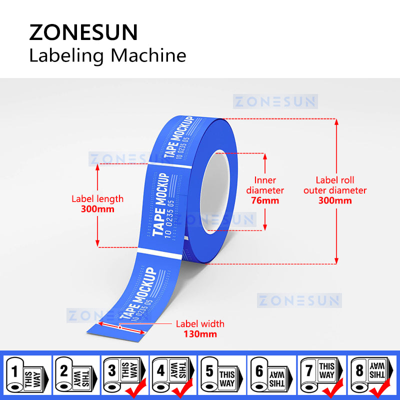 Zonesun ZS-TB500R Round Bottle Label Applicator Label Roll Size