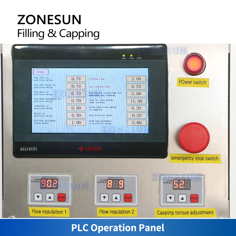 ZONESUN ZS-ASP2 Automatic Spout Pouch Filling and Capping Machine Control Panel