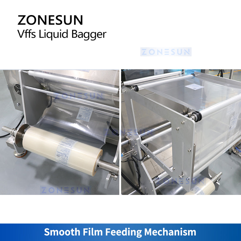 ZONESUN VFFS Liquid Bagger Monoblock Salsa picante Vinagre Condimentos Jarabes Sachet Máquina de llenado y sellado ZS-FSMP8