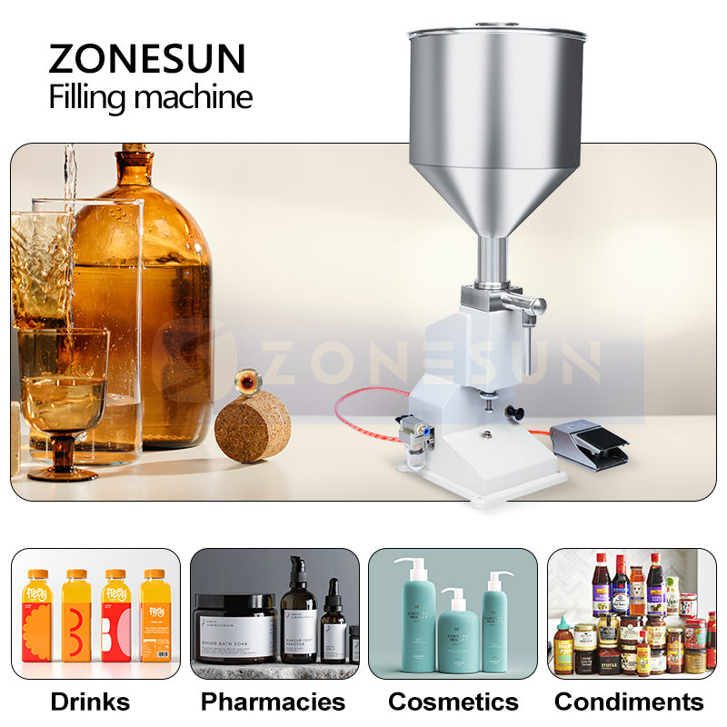 ZONESUN ZS-A02 Liquid Filling Machine Manual Pneumatic Cosmetics Products Gel Thick Liquid