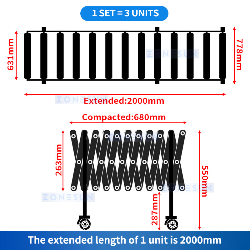 Zonesun ZS-FCO600 Flexible Conveyor Size