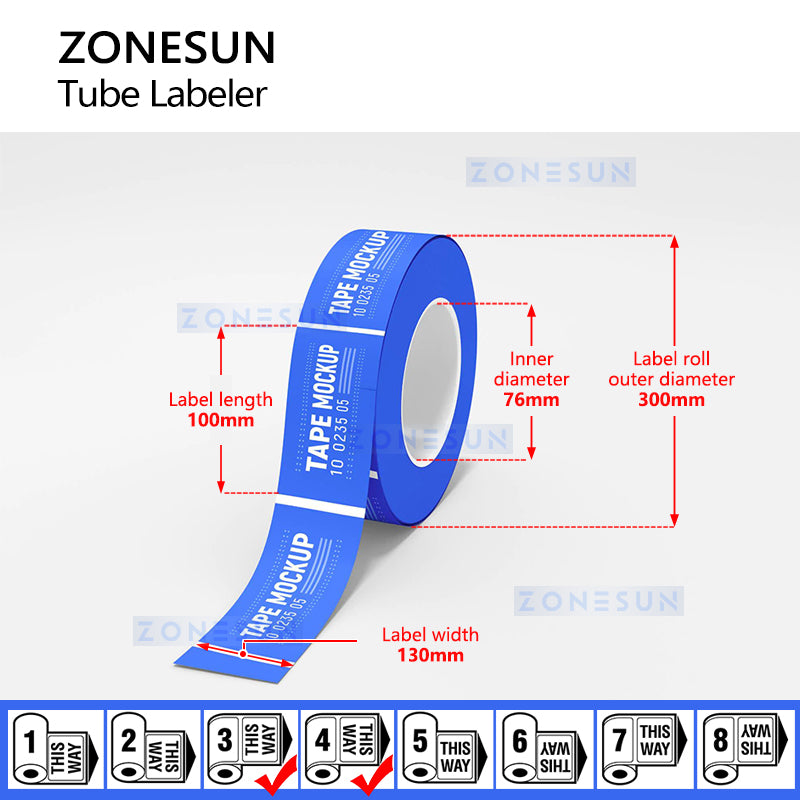 ZONESUN ZS-TB801D Tube Labeler Label Size