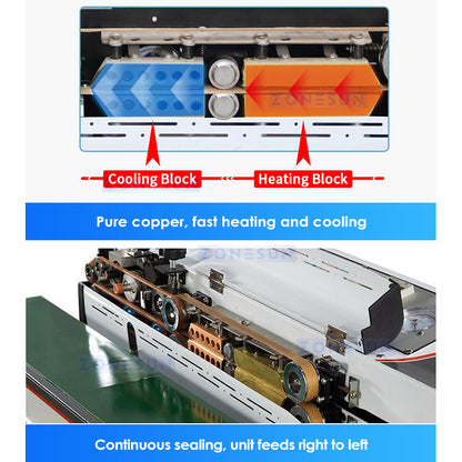 ZONESUN ZS-FK1080B Horizontal Continuous Band Sealer Vacuum Sealing Machine with Gas Flush Dry Ink Coding PE PP for Aluminum Foil Bags