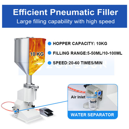 ZONESUN ZS-A02 Liquid Filling Machine Manual Pneumatic Cosmetics Products Gel Thick Liquid