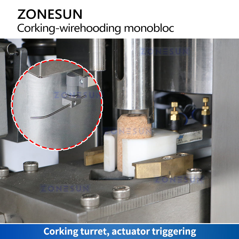 ZONESUN ZS-YG17 Automatic Wine Corking Machine and Wire Hooding Monobloc Corking Turret