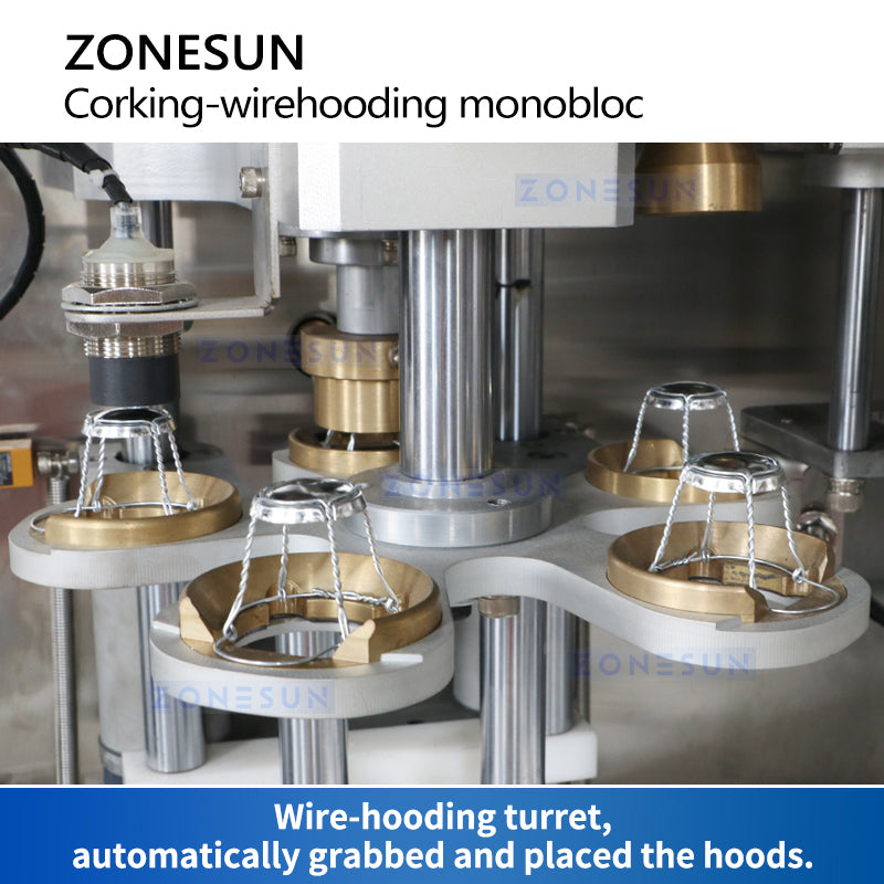 ZONESUN ZS-YG17 Automatic Wine Corking Machine and Wire Hooding Monobloc Wire-hooding Turret
