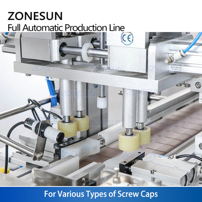 ZONESUN Fully Automatic 4 Heads Magnetic Pump Round Bottles Liquid Filling Capping Labeling Machine