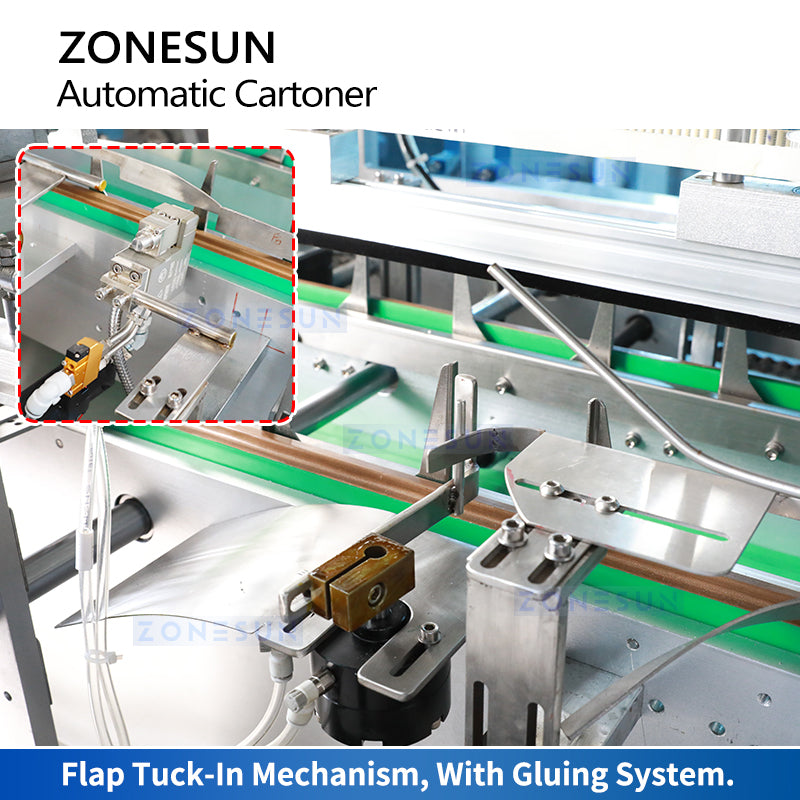 Zonesun ZS-MSZH70 Hot Melt Glue Cartoning Machine Flap Tuck In System