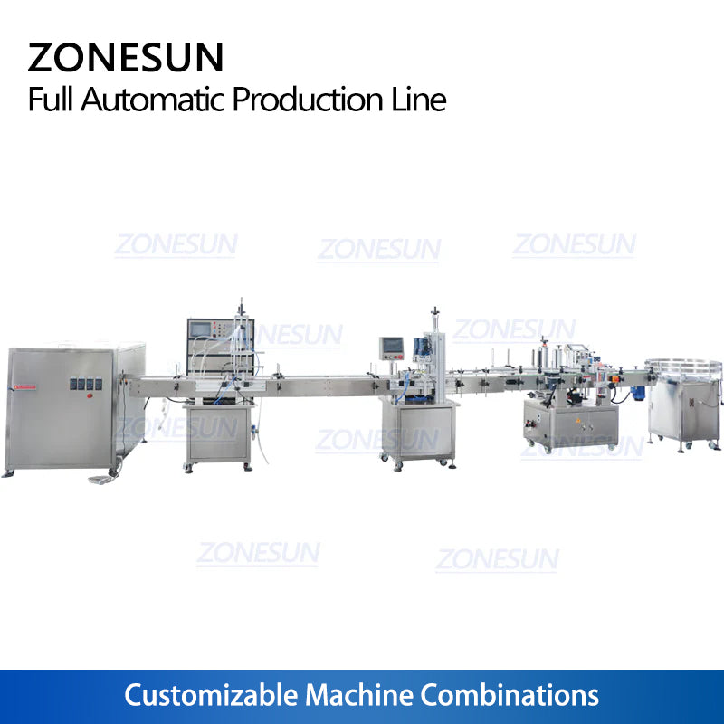 ZONESUN Fully Automatic 4 Heads Magnetic Pump Round Bottles Liquid Filling Capping Labeling Machine