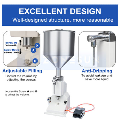 ZONESUN ZS-A02 Liquid Filling Machine Manual Pneumatic Cosmetics Products Gel Thick Liquid