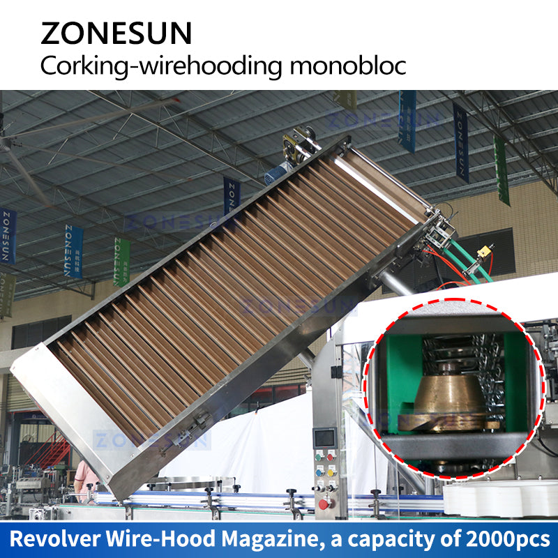 ZONESUN ZS-YG17 Automatic Wine Corking Machine and Wire Hooding Monobloc Magazine