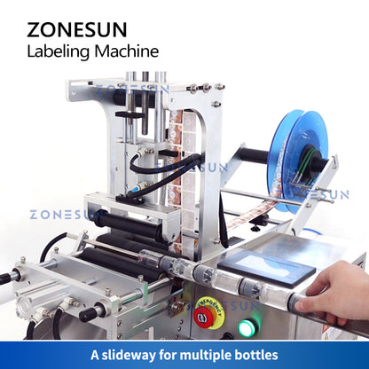 ZONESUN ZS-TB101 Slideway Máquina etiquetadora de botellas redondas de un solo lado/doble con tobogán de descarga 