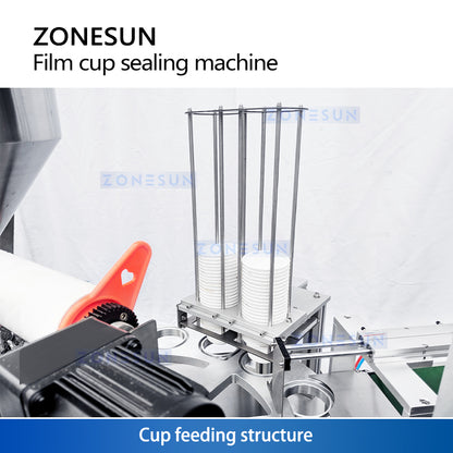 Zonesun ZS-AFS1800 Rotary Cup Filling & Roll Film Sealing Machine Cup Loading