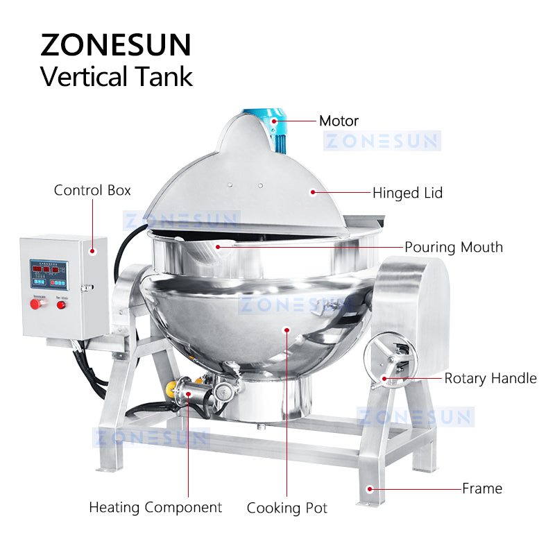 ZONESUN ZS-CG200L Industrial Cooker with Mixer and Heater Agitator for Meat Food Precooked Meals