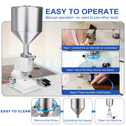 ZONESUN ZS-A02 Liquid Filling Machine Manual Pneumatic Cosmetics Products Gel Thick Liquid