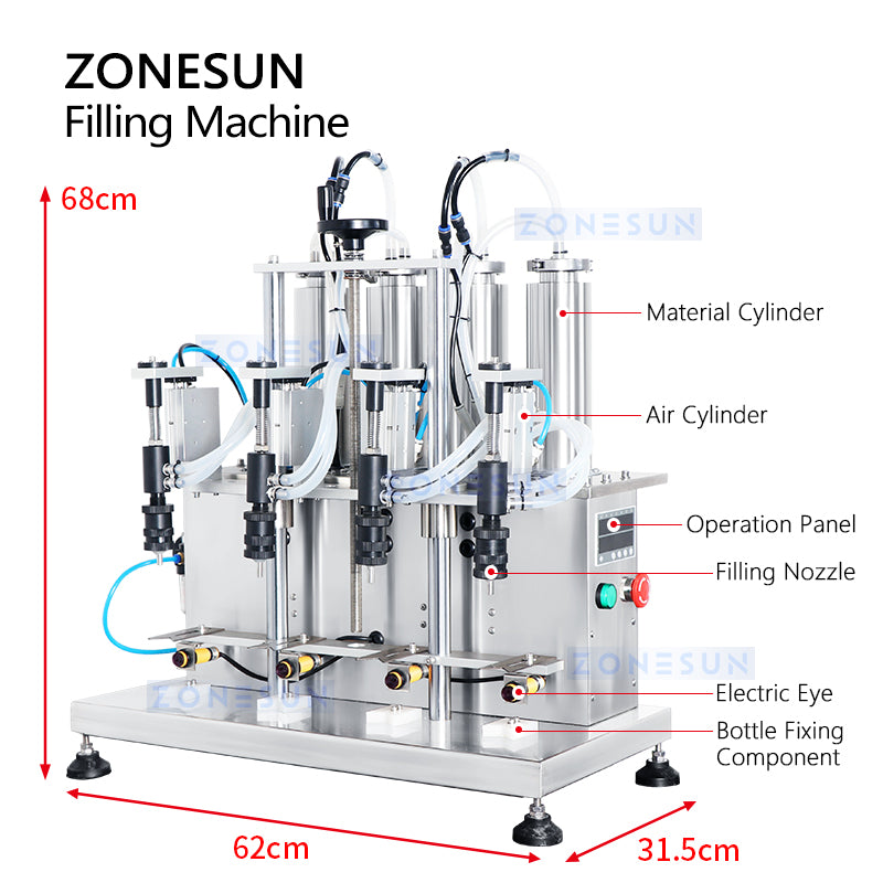 ZONESUN ZS-YTZL500 Máquina semiautomática de llenado de perfume líquido al vacío con 4 boquillas