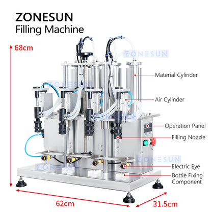 ZONESUN ZS-YTZL500 Máquina semiautomática de llenado de perfume líquido al vacío con 4 boquillas