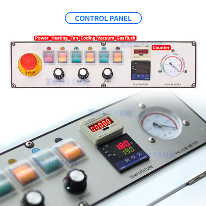 ZONESUN ZS-FK1080B Horizontal Continuous Band Sealer Vacuum Sealing Machine with Gas Flush Dry Ink Coding PE PP for Aluminum Foil Bags