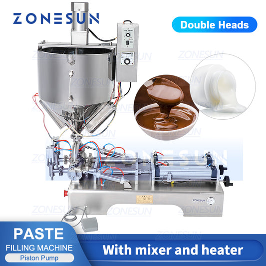 Zonesun Piston Filling Machine Dual Head Heater and Mixer for Paste or Thick Liquid ZS-GTJH2