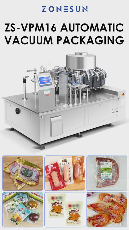 ZONESUN Automatic Rotary Vacuum Packaging Machine Vacuum Seal Bags Foodsaver Meat Snacks Beef Jerky Packing Equipment ZS-VPM16