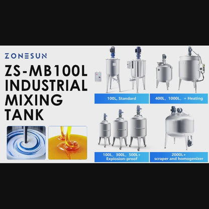 ZONESUN Mixing Tank With Agitator Stirring Blending Vessel Emulsifier Cosmetics Food Chemicals Homogenizing Equipment ZS-MB100L