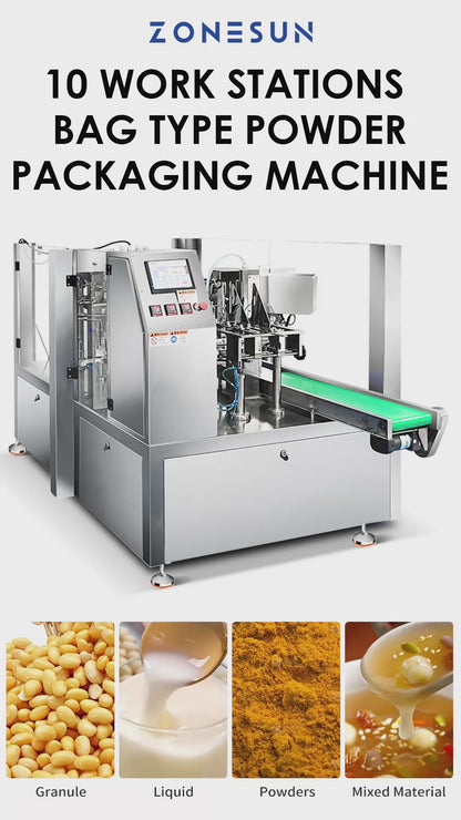 ZONESUN Automatic Pouch Filling and Sealing Machine Premade Pouch Rotary Filler ZS-BZJ10P