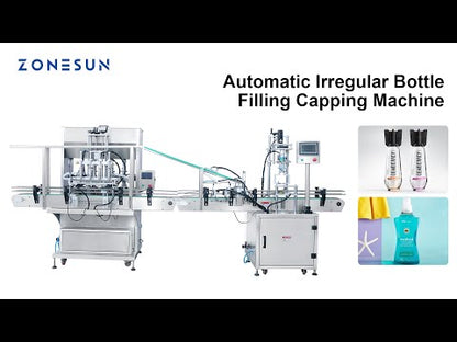 ZONESUN ZS-FAL180A9 Customized 4 Nozzles Paste Liquid Filling and Irregular Bottle Caps Capping Machine Production Line