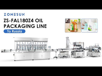 ZONESUN ZS-FAL180Z4 5L Oil Filling Capping Round Flat Bottle Double Labeling Production Line